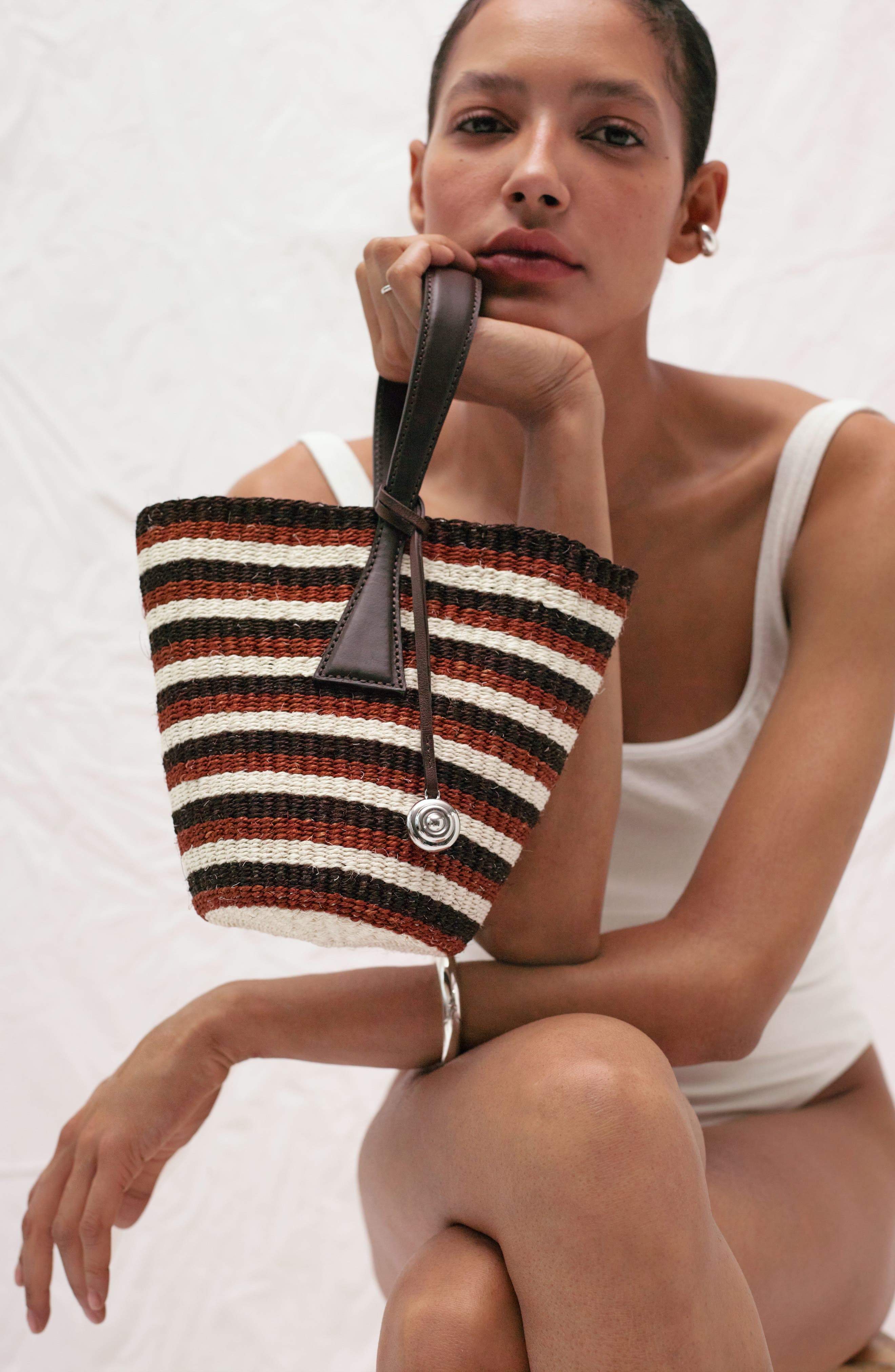 Single Handle Basket Bag, Alternate, color, BROWN MULTI