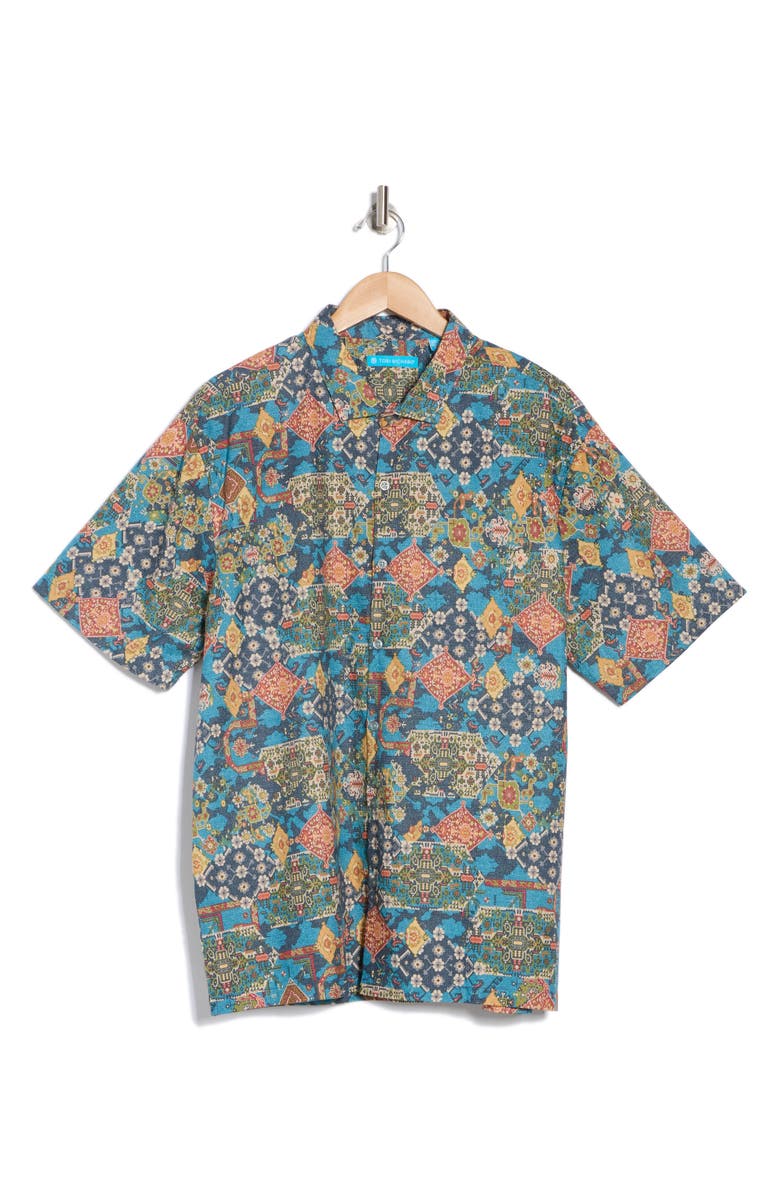 Tori Richard Ankara Short Sleeve Cotton Button-Up Shirt, Alternate, color, Navy