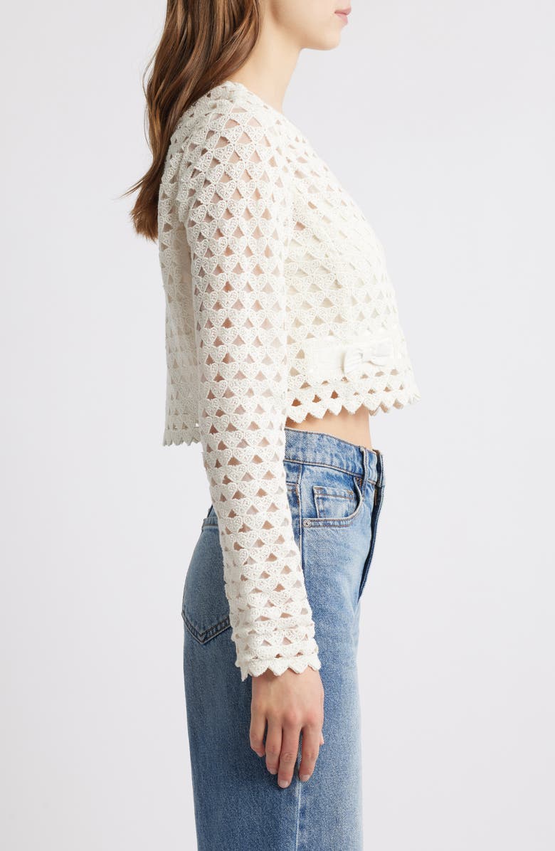 LoveShackFancy Alaya Cutout Crop Cardigan, Alternate, color, Optic Off White