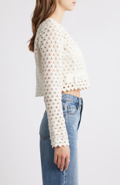 Loveshackfancy Alaya Cutout Crop Cardigan In Optic Off White