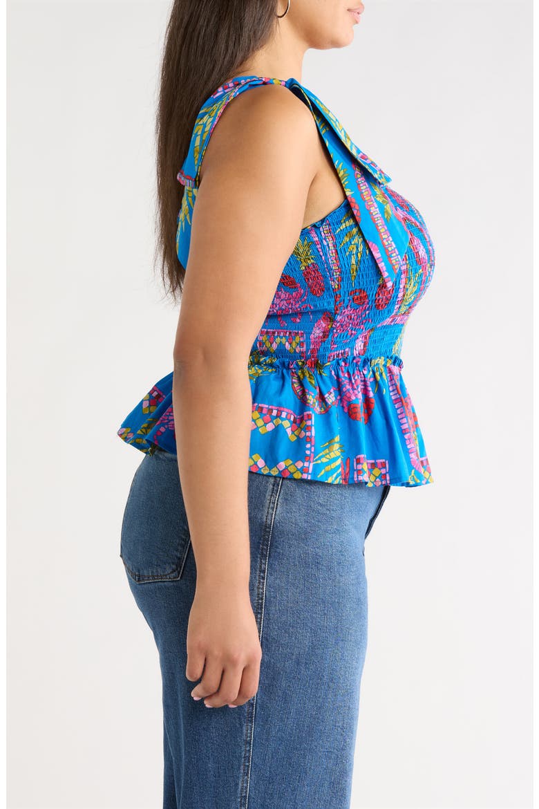 Bally Tropical Print Smocked Sleeveless Top, Alternate, color, PINK/ BLUE/ GREEN