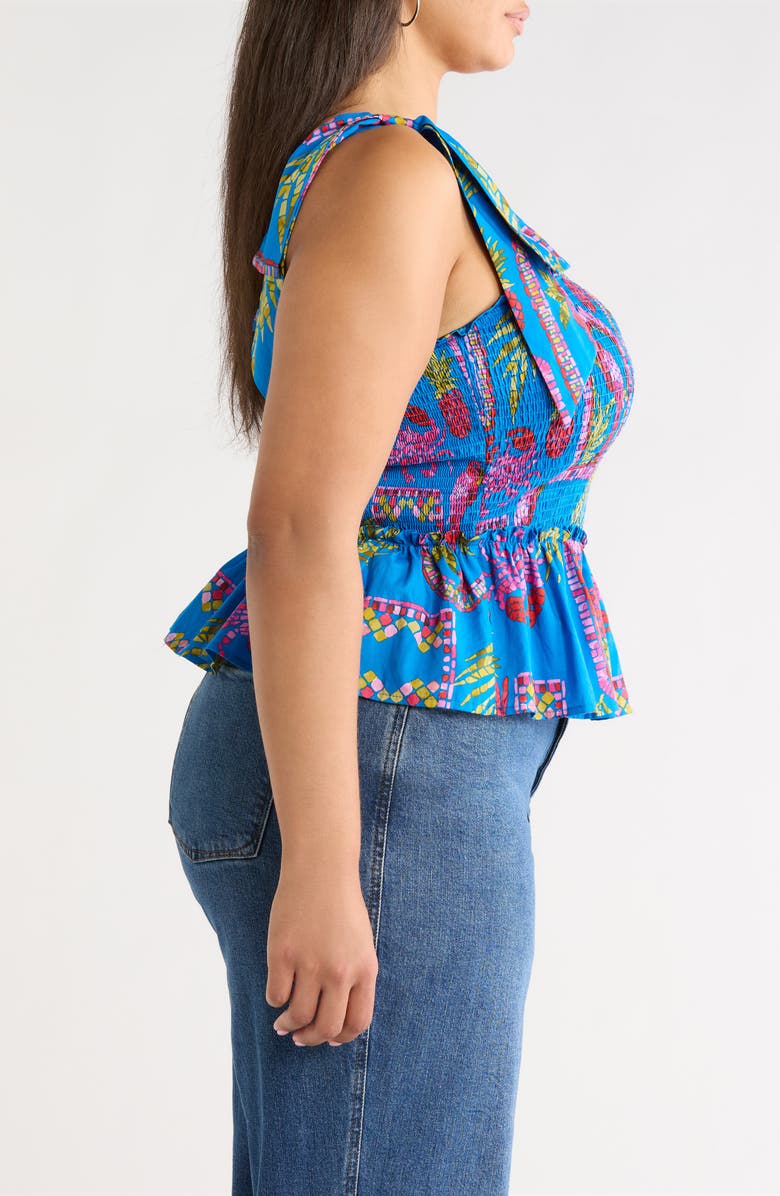 SUGARLIPS Bally Tropical Print Smocked Sleeveless Top, Alternate, color, Pink/ Blue/ Green