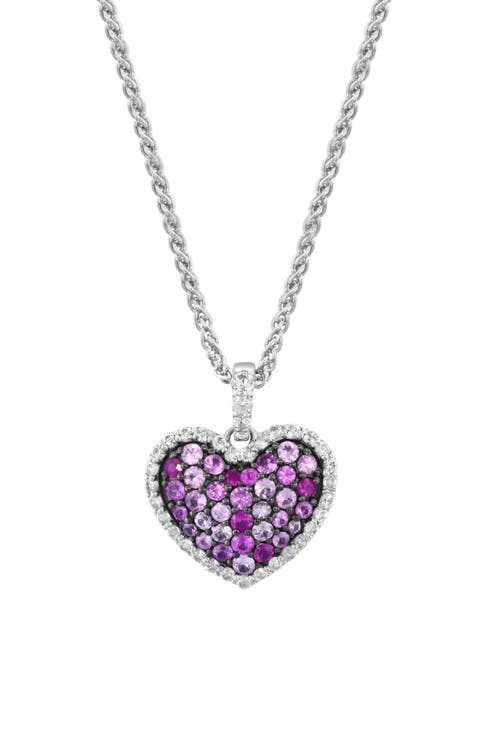 Sterling Silver Pink & White Sapphire Heart Pendant Necklace