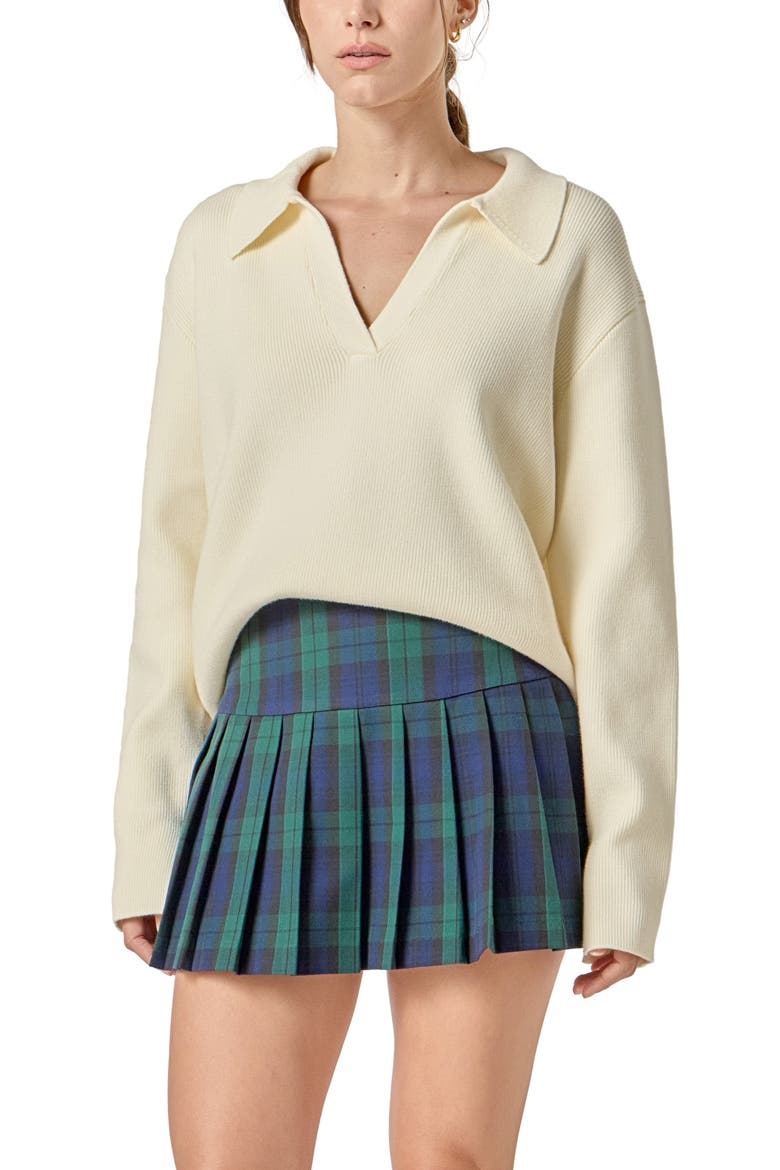 Oversize Johnny Collar Sweater, Alternate, color, CREAM