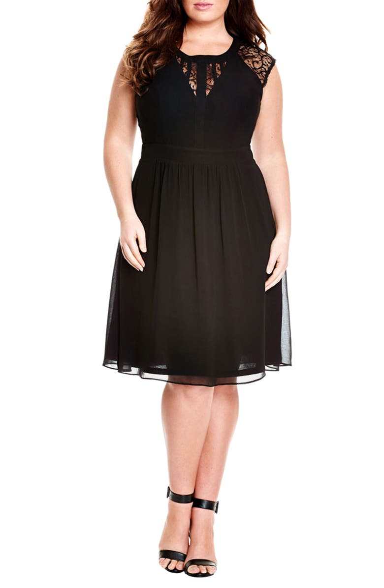 City Chic Dark Romance Lace Detail Dress, Main, color, 