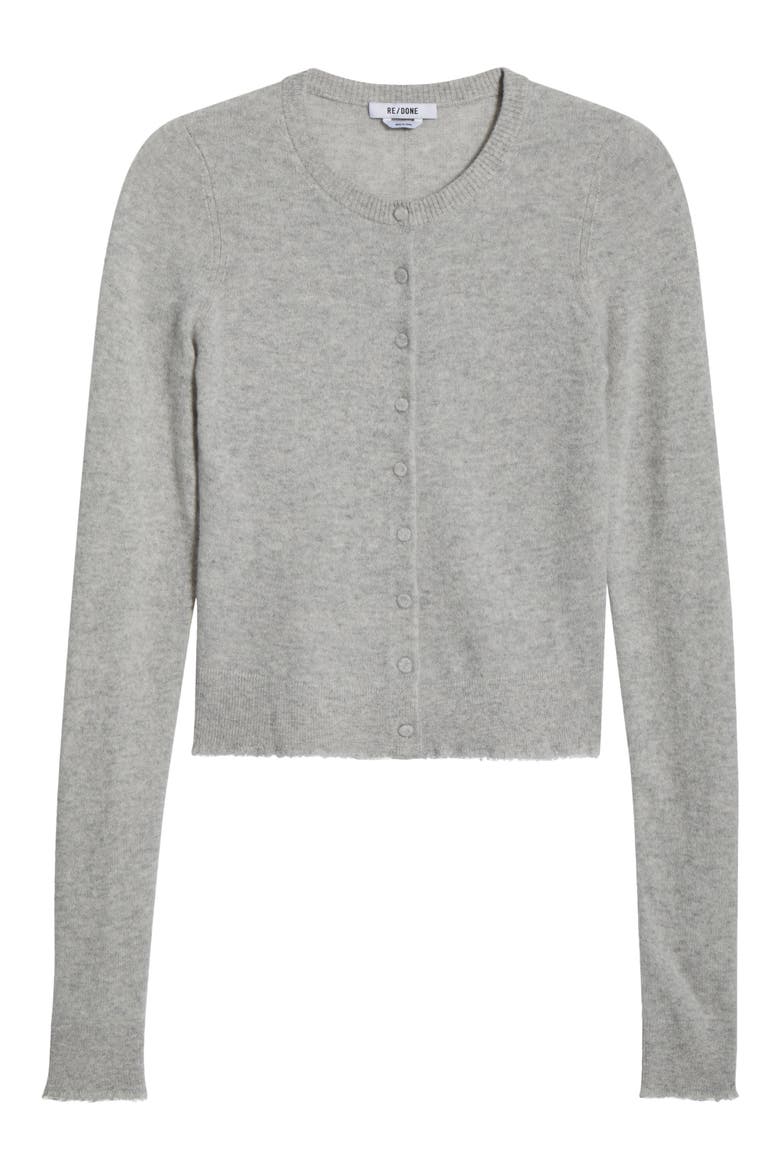 Cashmere Crewneck Cardigan, Alternate, color, LIGHT HEATHER GREY