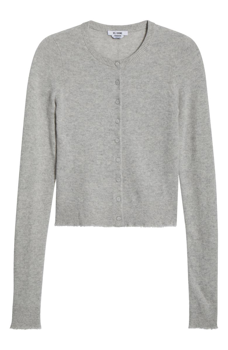 Re/Done Cashmere Crewneck Cardigan, Alternate, color, Light Heather Grey