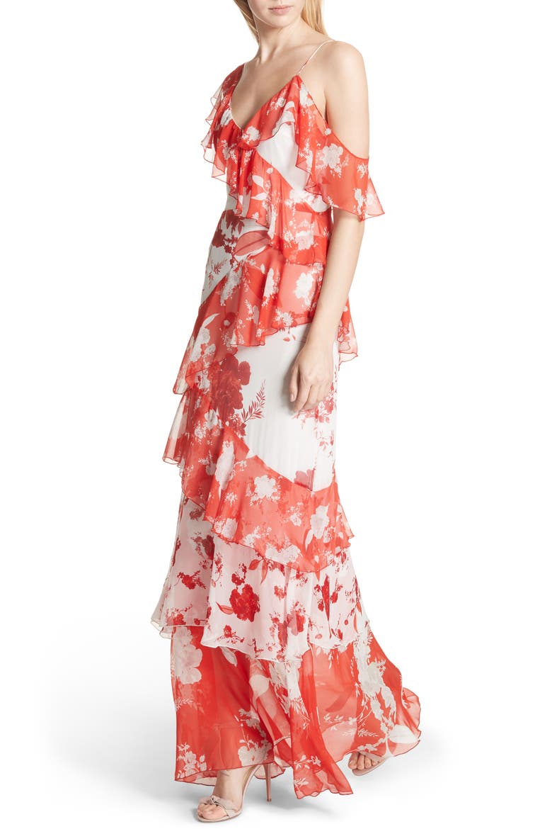 Olympia Asymmetrical Silk Maxi Dress, Alternate, color, DAMASK ROSE- SOFT WHITE