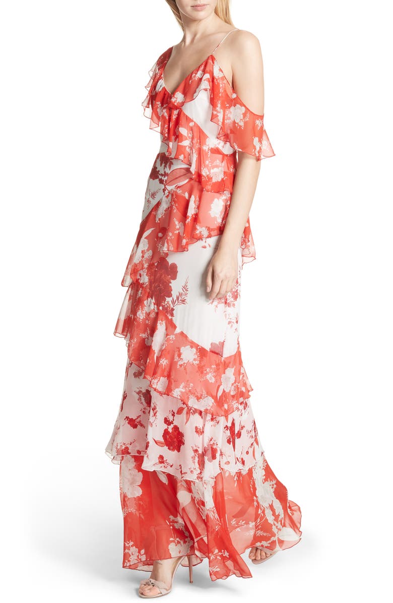 Alice + Olivia Olympia Asymmetrical Silk Maxi Dress, Alternate, color,