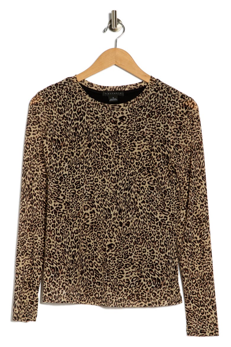 Print Long Sleeve Sheer Top, Alternate, color, COCOA LEOPARD