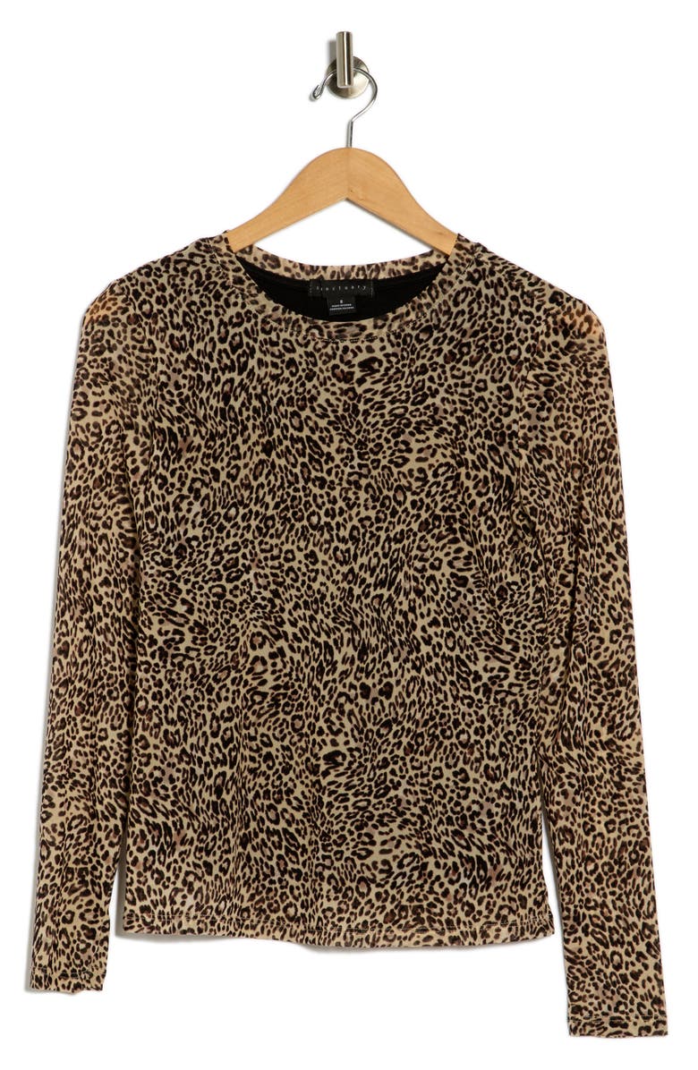 Sanctuary Print Long Sleeve Sheer Top, Alternate, color, Cocoa Leopard