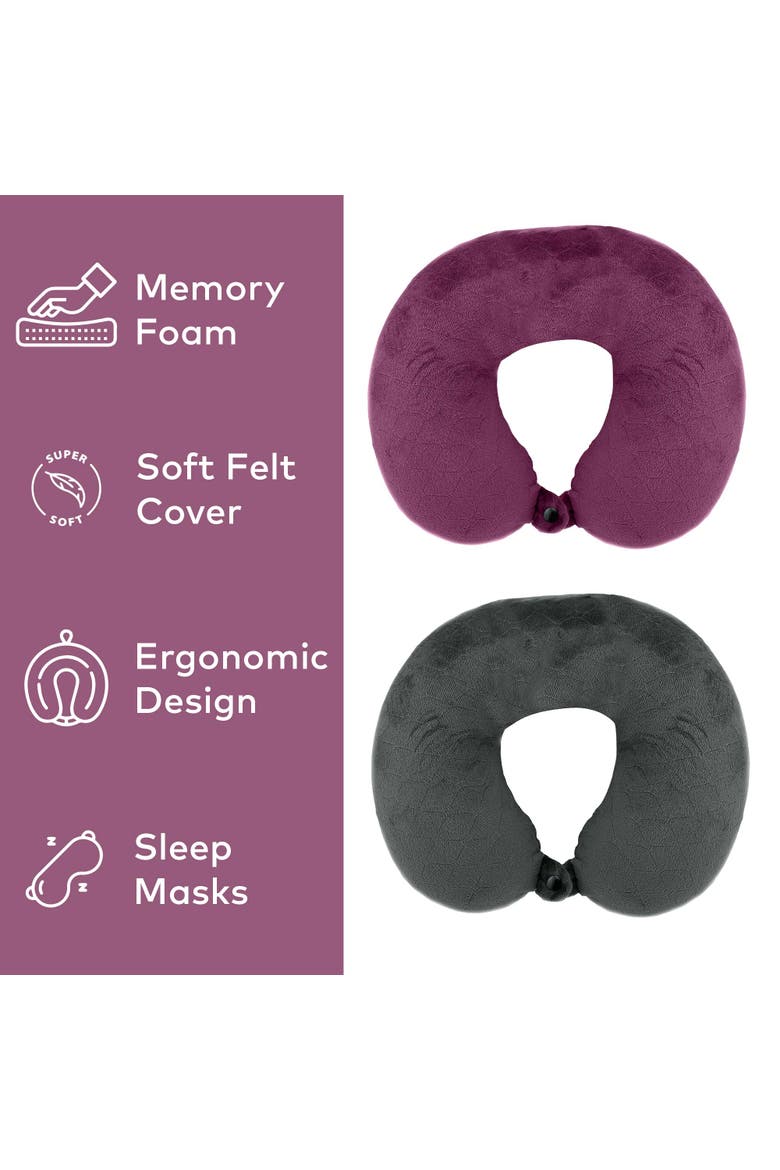 2 Memory Foam Travel Pillows with Sleep Masks, Alternate, color, Grey