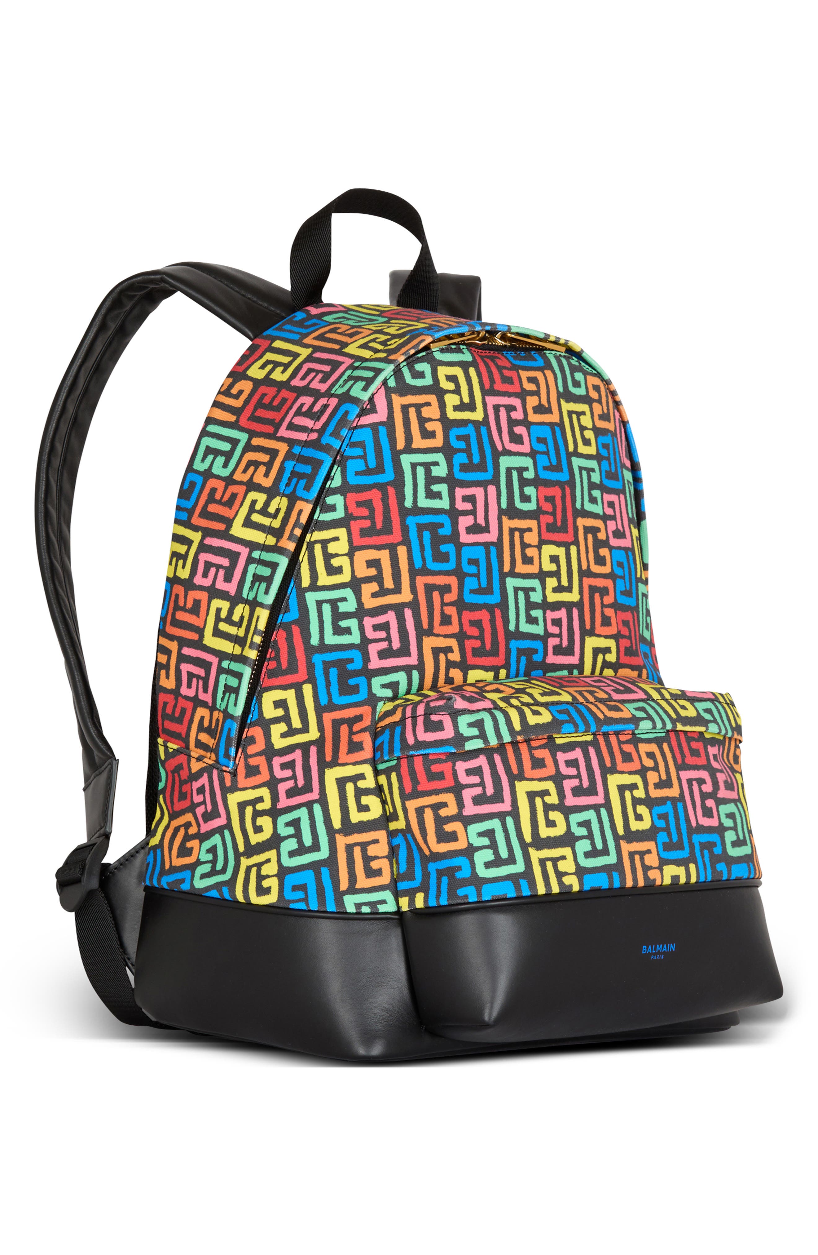Balmain PB Labyrinth Monogram Canvas & Leather Backpack | Nordstromrack
