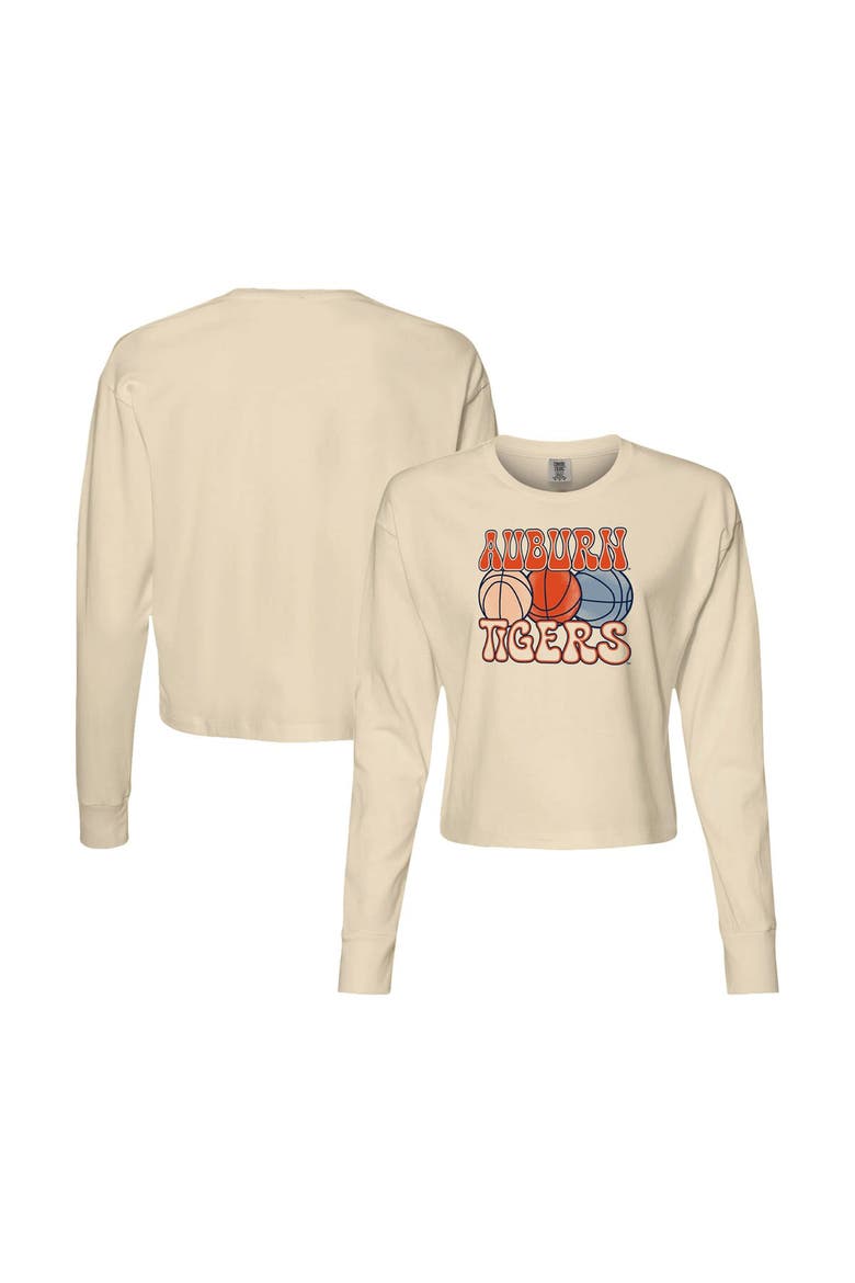 Women's Natural Auburn Tigers Comfort Colors Basketball Cropped Long Sleeve T-Shirt, Alternate, color, Natural