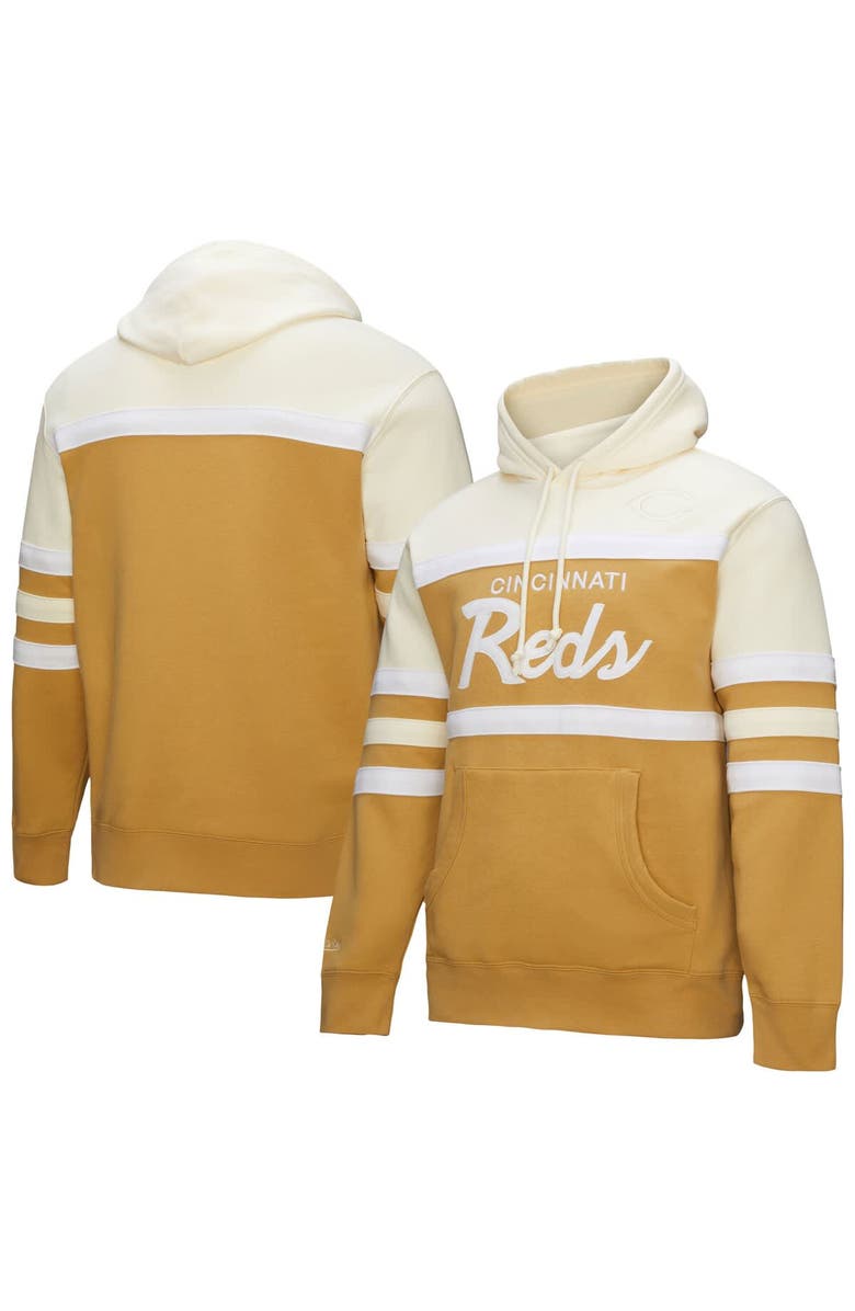 Mitchell & Ness Men's Mitchell & Ness Tan/Cream Cincinnati Reds Head Coach Pullover Hoodie, Main, color, Tan
