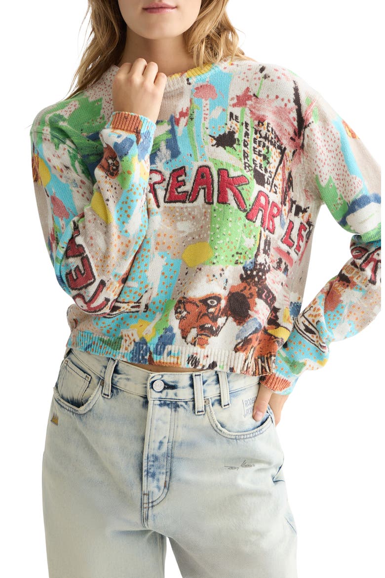 x Basquiat Embroidered Cotton Graphic Crewneck Sweater, Main, color, BASQUIAT UNBREAKABLE