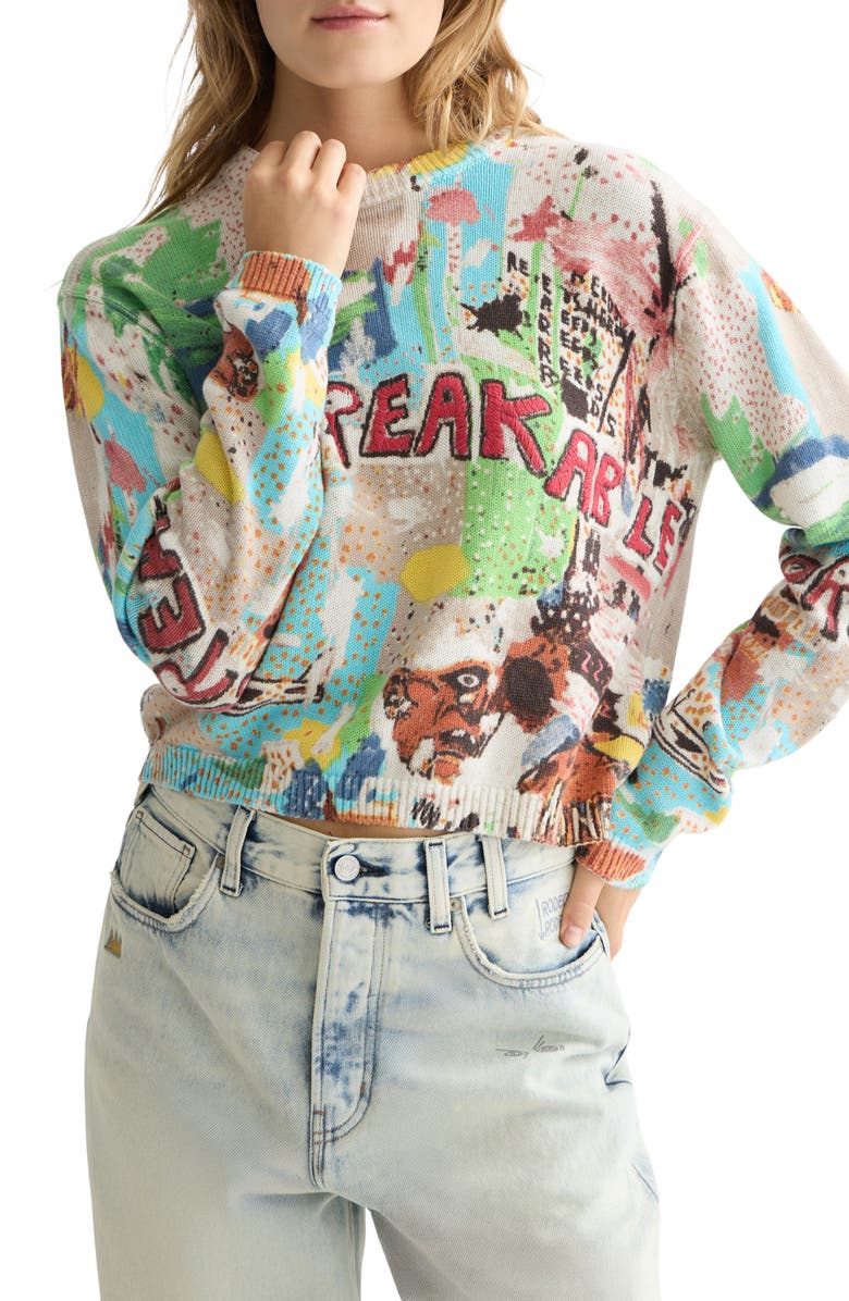 Scotch & Soda x Basquiat Embroidered Cotton Graphic Crewneck Sweater, Main, color, Basquiat Unbreakable