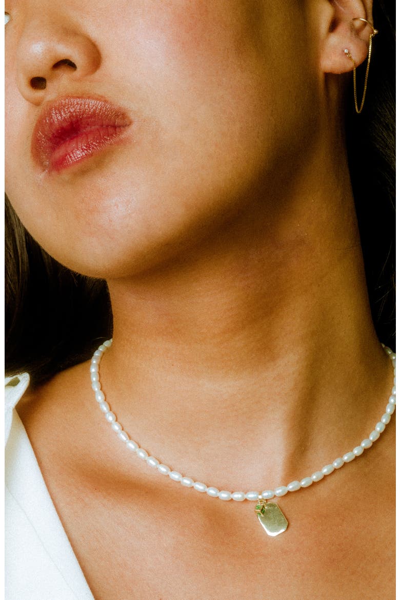 ID Tag Pearl Necklace, Alternate, color, GOLD/ PEARL