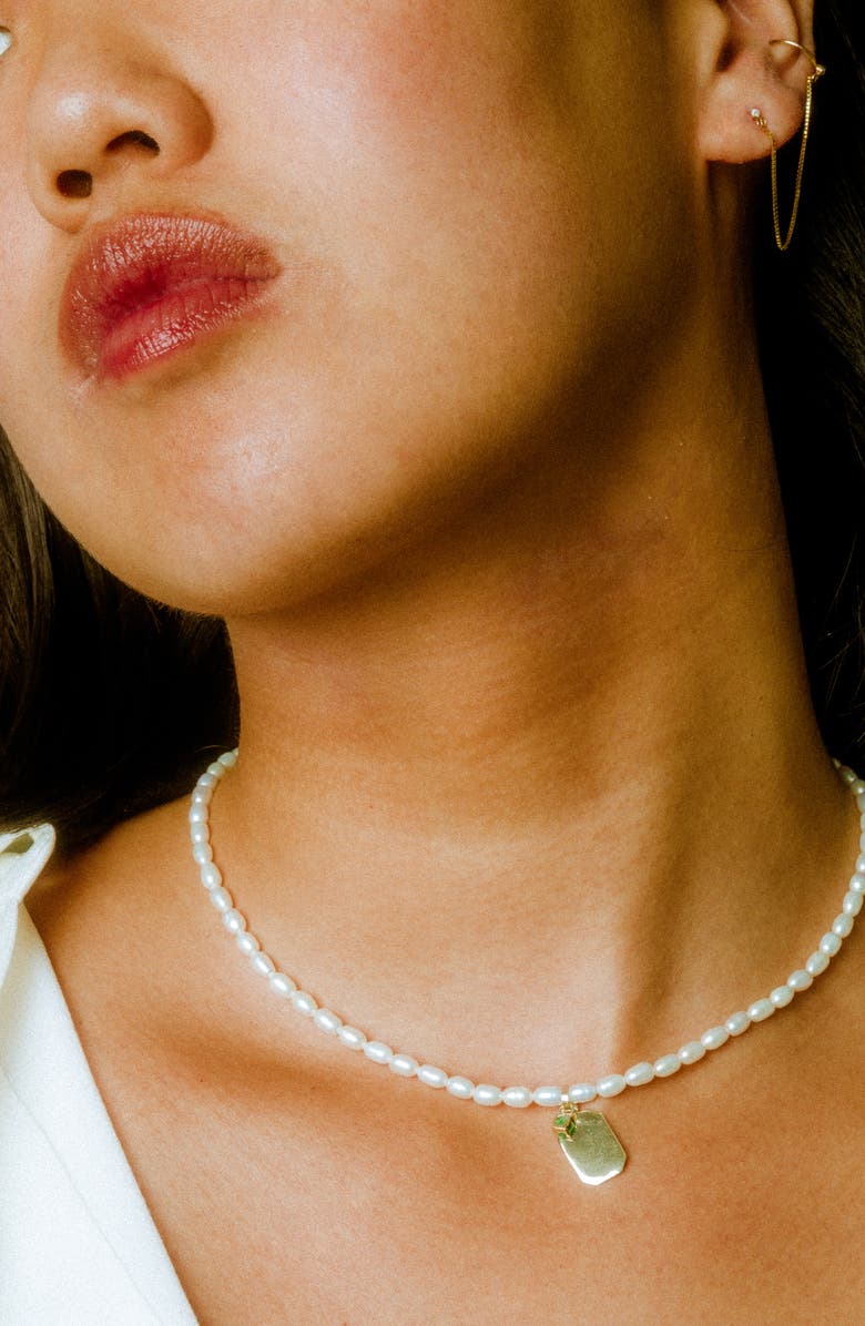 Loren Stewart ID Tag Pearl Necklace, Alternate, color, 