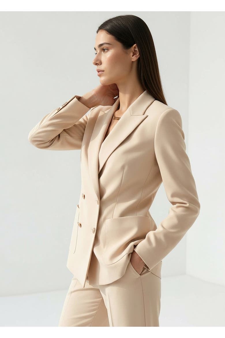 Double Breasted Regular Woven Blazer Jacket, Alternate, color, ECRU