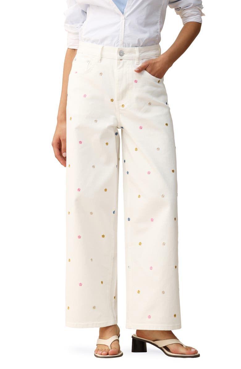 Bayeas Floral Embroidered Wide Leg Jeans, Main, color, 