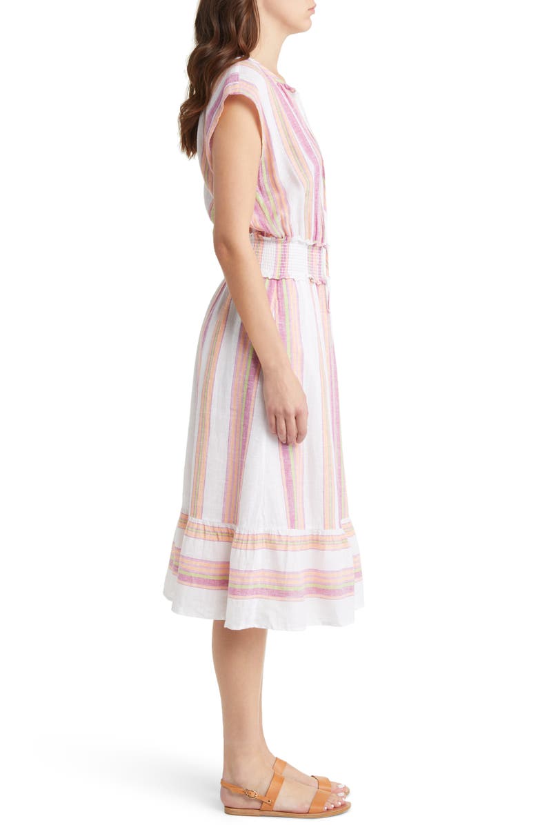 Rails Ashlyn Stripe Smocked Waist Linen Blend Dress, Alternate, color, 