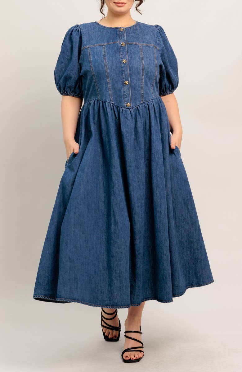 FLYING TOMATO Denim Midi Dress, Main, color, Denim