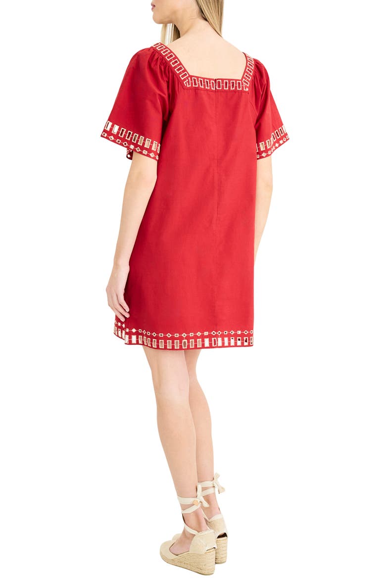 Embroidered Shift Dress, Alternate, color, RED/ BEIGE