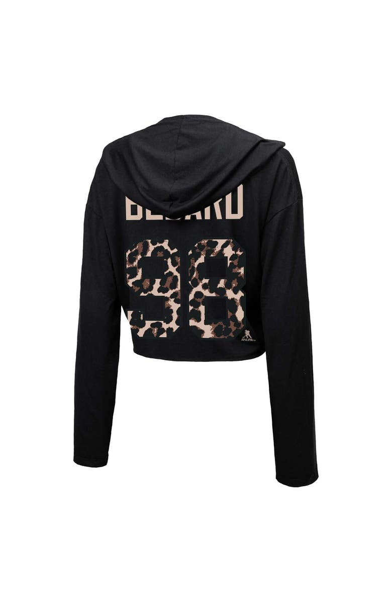 Majestic Threads Women's Majestic Threads Connor Bedard Black Chicago Blackhawks Leopard Print Name & Number Cropped Pullover Hoodie, Alternate, color, 