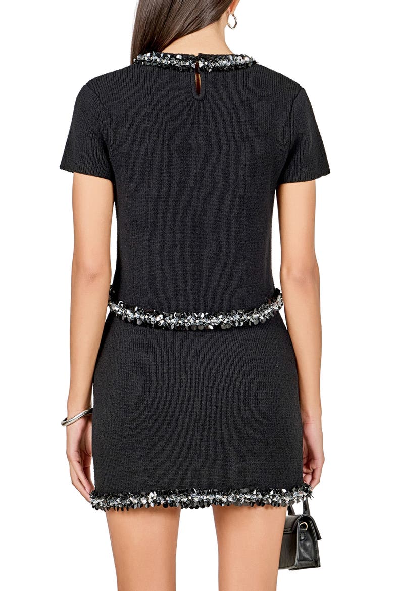Jewel Trim Short Sleeve Sweater, Alternate, color, BLACK