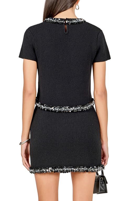 Endless Rose Jewel Trim Short Sleeve Sweater In Black
