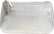 MZ Wallace Small Luna Croc Embossed Metallic Leather Cosmetic Pouch