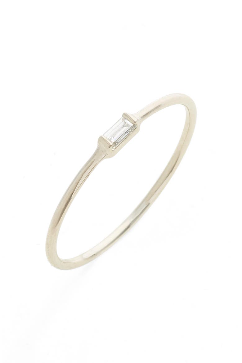 Baguette Diamond Stacking Ring, Main, color, WHITE GOLD