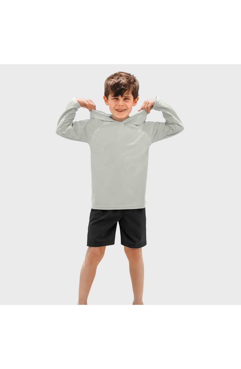 CITY THREADS Boys and Girls UPF 50+ Long Sleeve Hooded Rashguard Tee, Main, color, Medium Grey