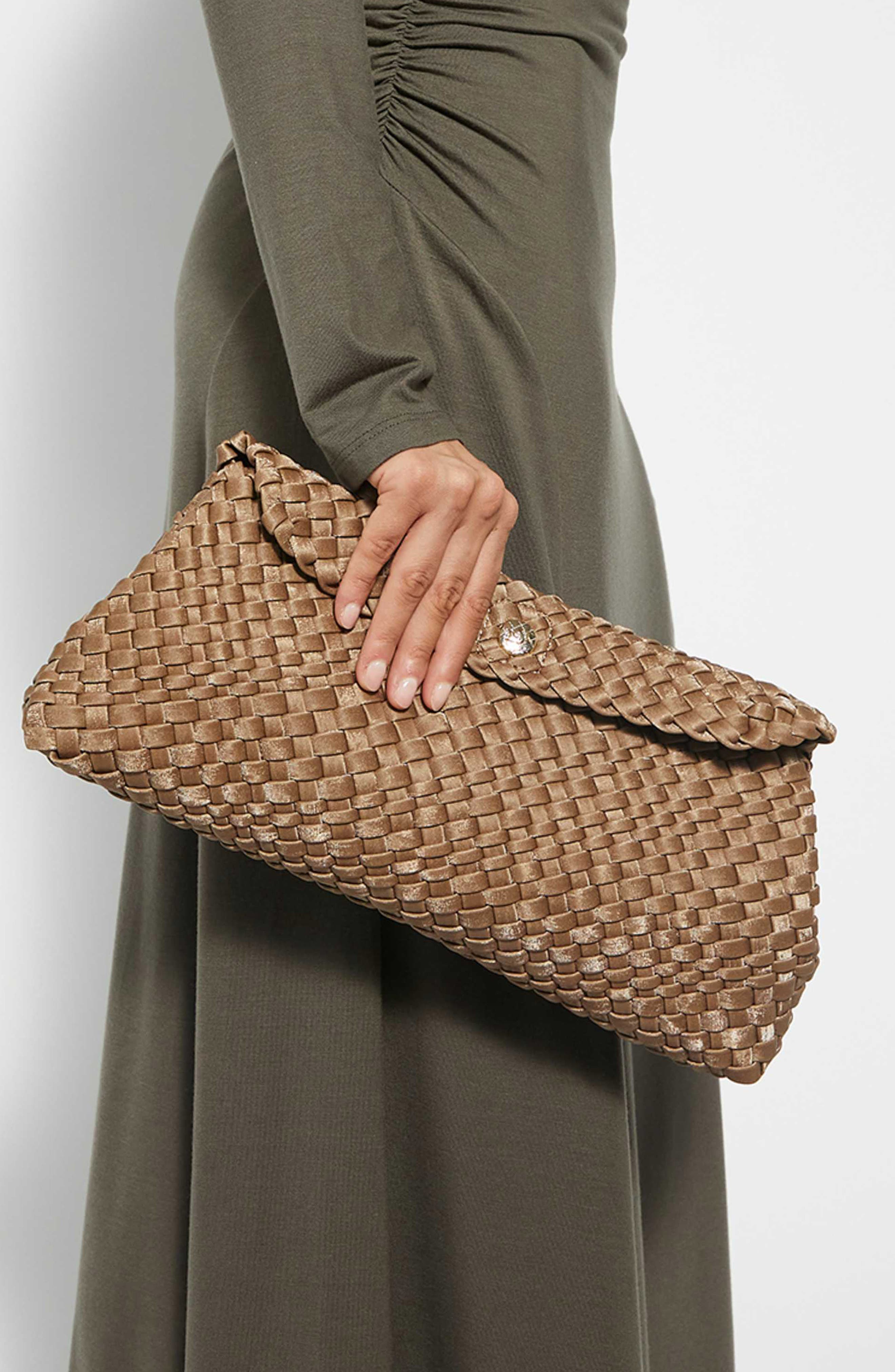 Encourage Us Woven Faux Leather Clutch, Alternate, color, BRONZE