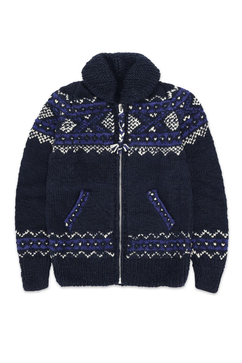 Navajo Pattern Merino Wool Cardigan, Main, color, Navy Blue