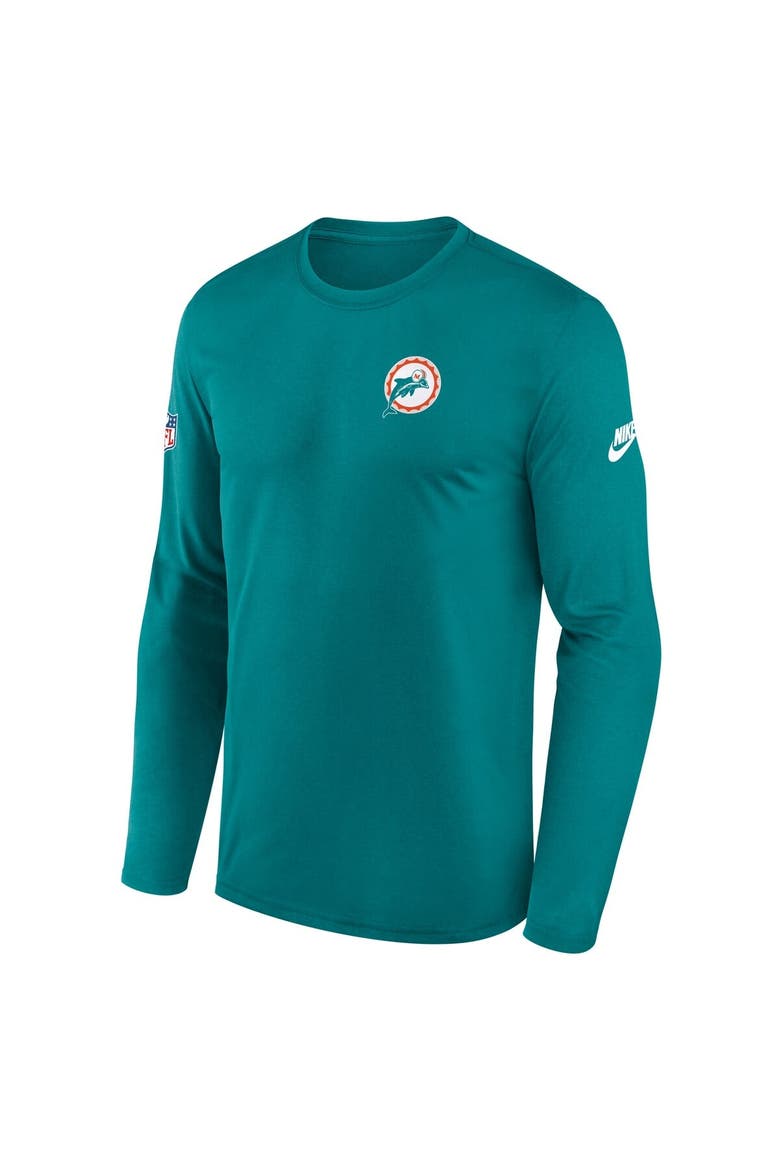Men's Nike Aqua Miami Dolphins Legend Small Logo Performance Long Sleeve T-Shirt, Alternate, color, Aqua