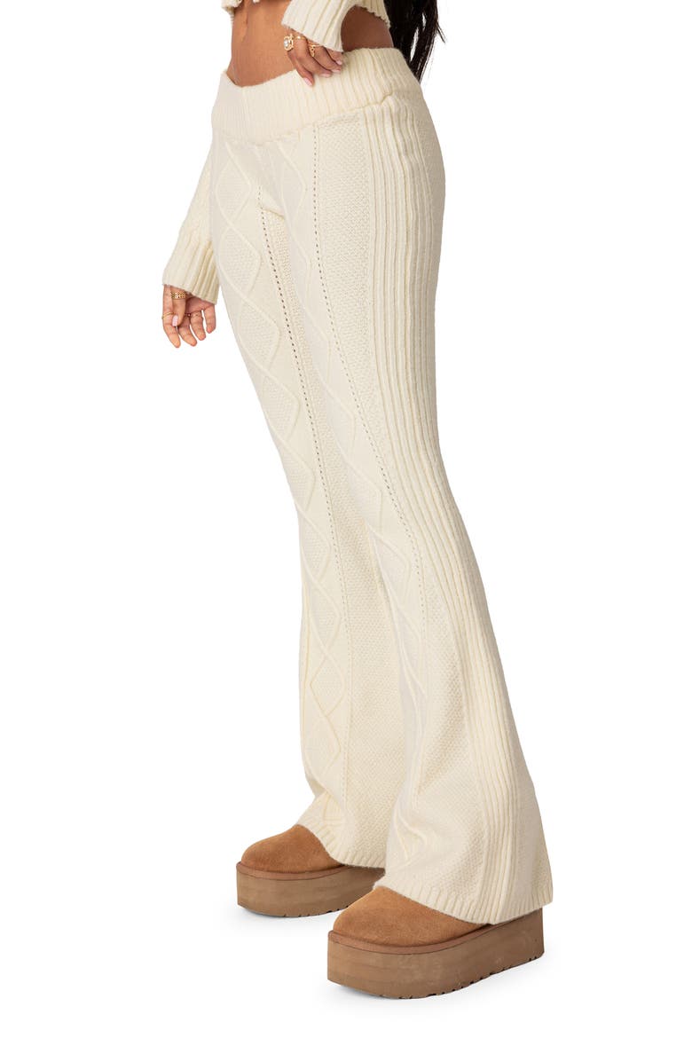 Ray Cable Stitch Knit Flare Sweater Pants, Alternate, color, CREAM