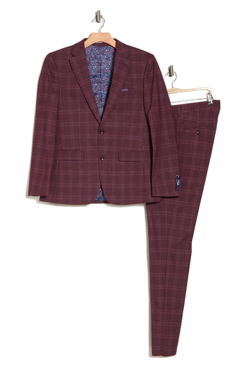 Soul Fancy Plaid Suit, Alternate, color, BURGUNDY
