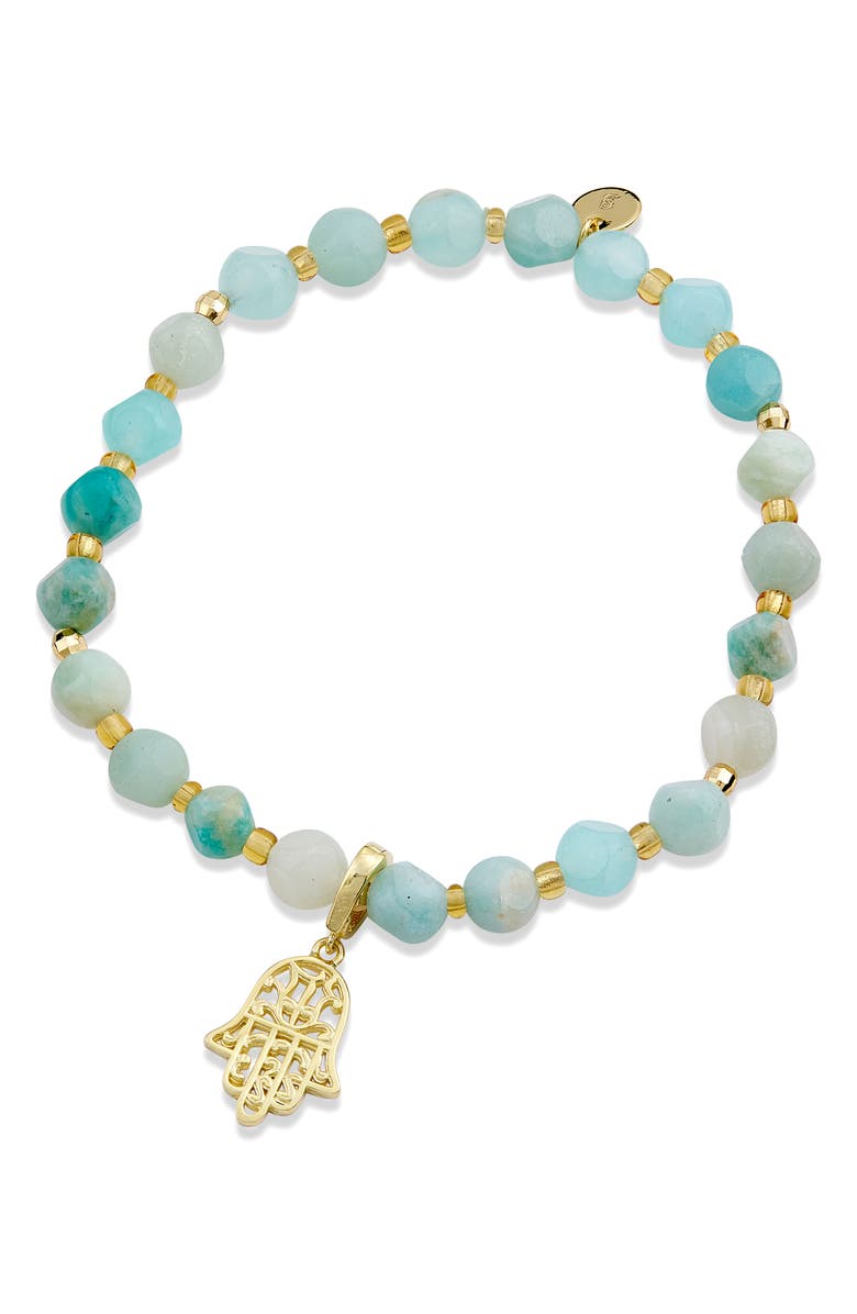 SAVVY CIE JEWELS Beaded Stretch Pendant Bracelet, Main, color, Gold/Amazonite