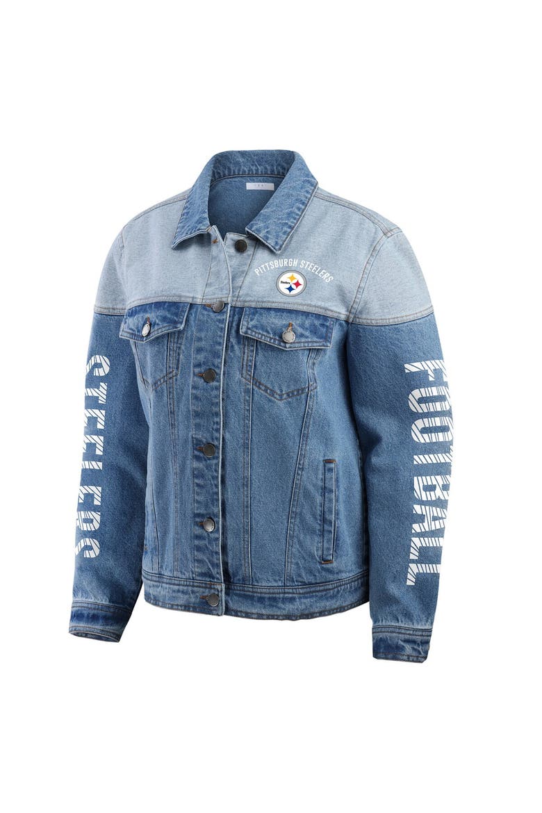 Women's WEAR by Erin Andrews  Pittsburgh Steelers Full-Button Denim Jacket, Alternate, color, Denim