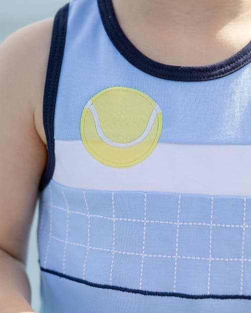 Florence Eiseman Girl's Tennis Ball And Net Embroidered Knit Dress In Light Blue