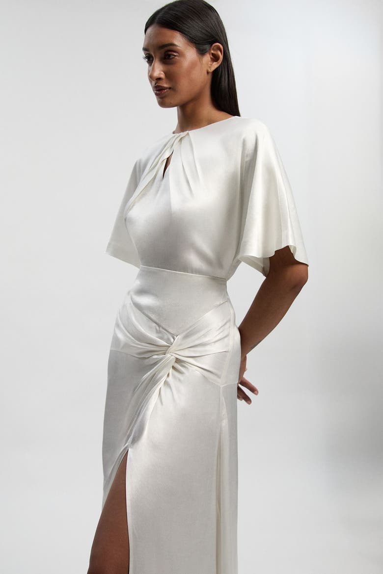 Satin Twist Midaxi Dress, Alternate, color, Ivory