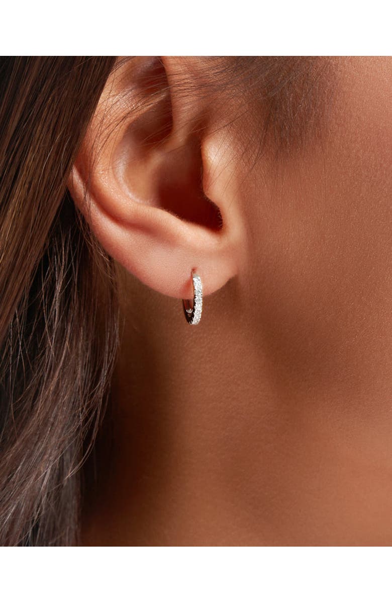 ZARUX White Diamond Pavé Huggie Hoops, Alternate, color,