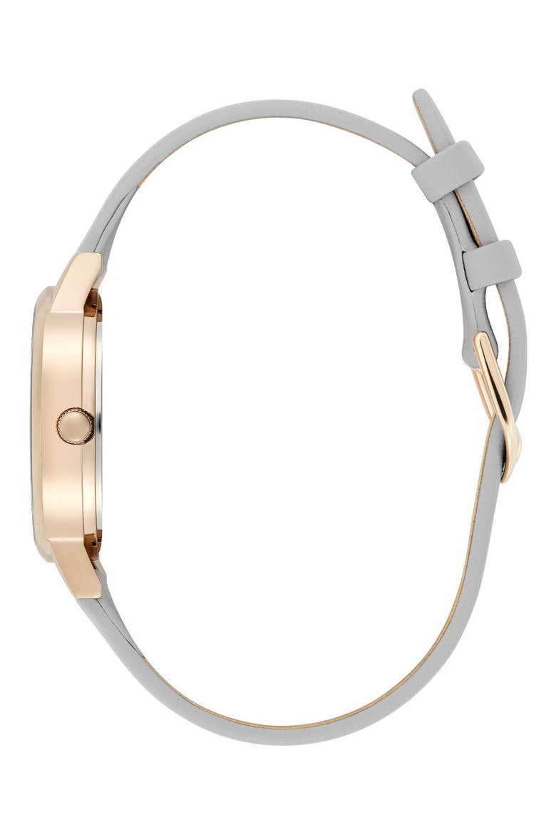 Illustrated Floral Leather Strap Watch, 30mm, Alternate, color, IVORY/GREY