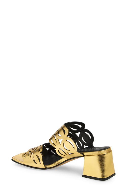 2 Twin Hearts Laser Cutout Slide Sandal In Gold Metallic