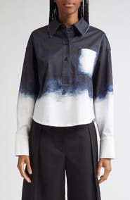 Jason Wu Collection Smudged Button Front Stretch Cotton Canvas Top