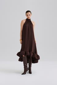 Malina Sabrina Halterneck Ruffled Midi Dress