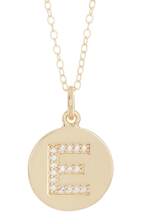 Water Resistant Cubic Zirconia Initial Disc Pendant Necklace
