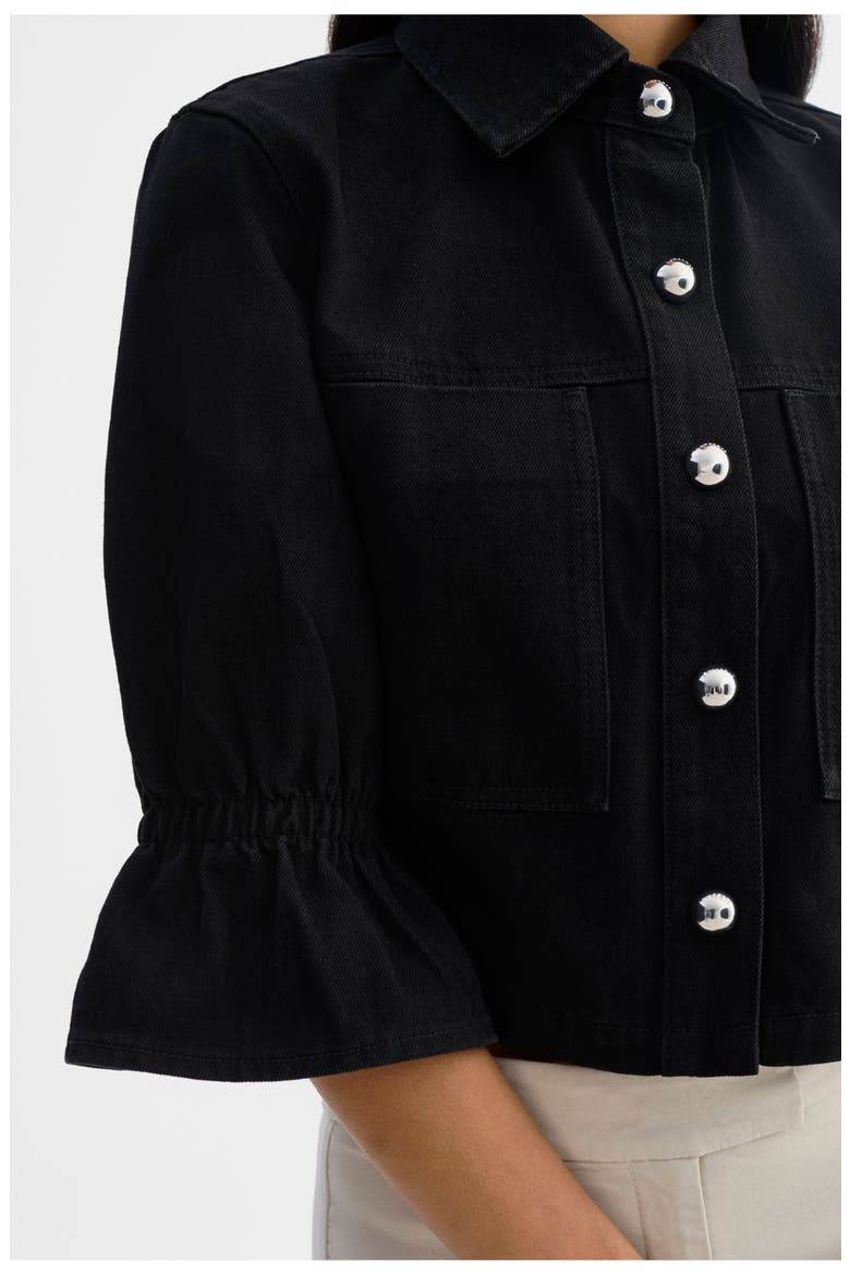 Carolina D | Denim Ruffle Sleeve Jacket, Alternate, color, Black